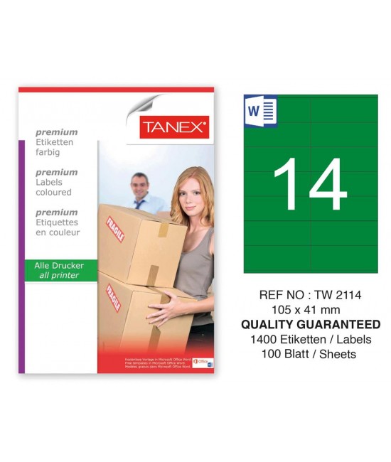 Tanex TW-2114 105x41mm Yeşil Pastel Laser Etiket 100 Lü 
