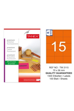 Tanex Tw-2115 70x56 mm Turuncu Floresan Laser Etiket 100 Lü