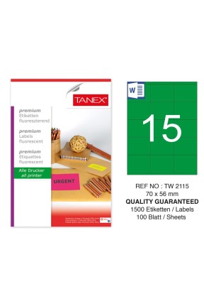 Tanex TW-2115 70x56 mm Yeşil Floresan Laser Etiket 100 Lü 