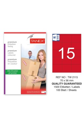 Tanex TW-2115 70x56mm Kırmızı Pastel Laser Etiket 100 Lü 