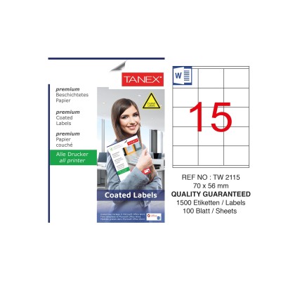 Tanex TW-2115 70x56mm Kuşe Laser Etiket 100 Lü Paket Tanex TW-2115 70x56mm Kuşe Laser Etiket 100 Lü Paket