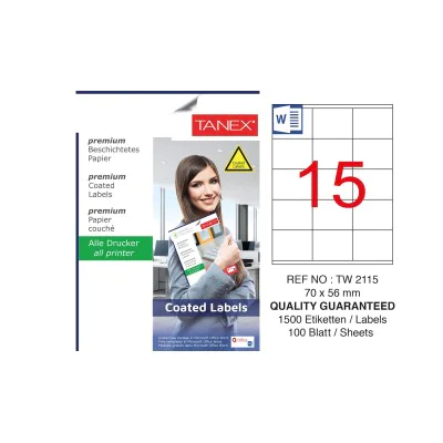 Tanex TW-2115 70x56mm Kuşe Laser Etiket 100 Lü Paket Tanex TW-2115 70x56mm Kuşe Laser Etiket 100 Lü Paket
