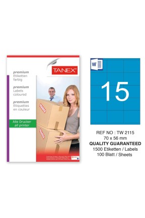 Tanex TW-2115 70x56mm Mavi Pastel Laser Etiket 100 Lü 