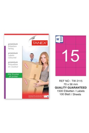 Tanex TW-2115 70x56mm Pembe Pastel Laser Etiket 100 Lü 