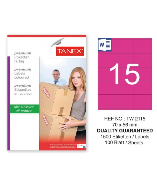 Tanex TW-2115 70x56mm Pembe Pastel Laser Etiket 100 Lü