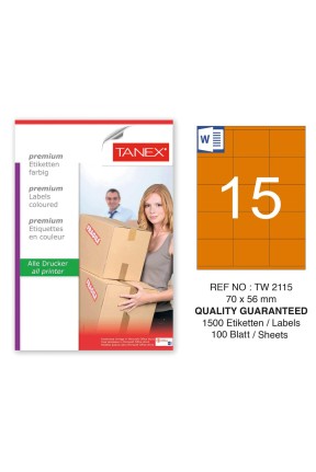 Tanex TW-2115 70x56mm Turuncu Pastel Laser Etiket 100 Lü 
