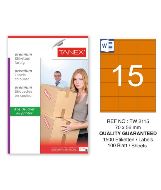 Tanex TW-2115 70x56mm Turuncu Pastel Laser Etiket 100 Lü 