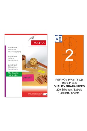 Tanex Tw-2116 116x41 mm Turuncu Floresan Laser Etiket 100 Lü