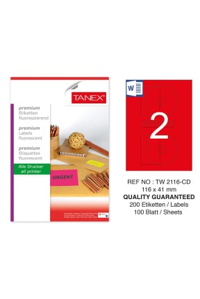 Tanex TW-2116 116x41 mm Kırmızı Floresan Laser Etiket 100 Lü 