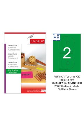 Tanex TW-2116 116x41 mm Yeşil Floresan Laser Etiket 100 Lü 