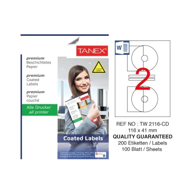 Tanex TW-2116 116x41mm Kuşe Laser Etiket 100 Lü Paket Tanex TW-2116 116x41mm Kuşe Laser Etiket 100 Lü Paket