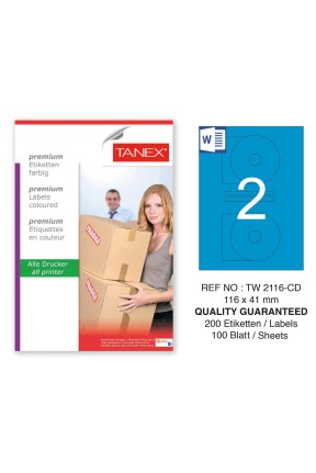 Tanex TW-2116 116x41mm Mavi Pastel Laser Etiket 100 Lü 