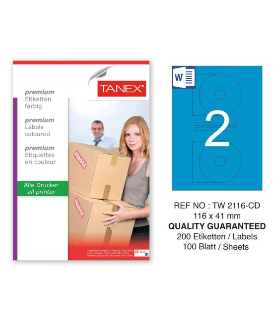 Tanex TW-2116 116x41mm Mavi Pastel Laser Etiket 100 Lü