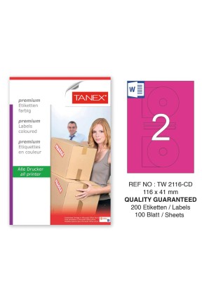 Tanex TW-2116 116x41mm Pembe Pastel Laser Etiket 100 Lü 