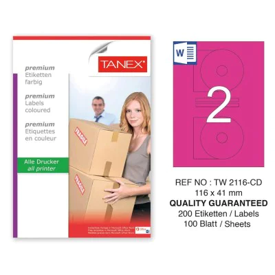 Tanex TW-2116 116x41mm Pembe Pastel Laser Etiket 100 Lü