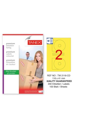 Tanex TW-2116 116x41mm Sarı Pastel Laser Etiket 100 Lü Paket