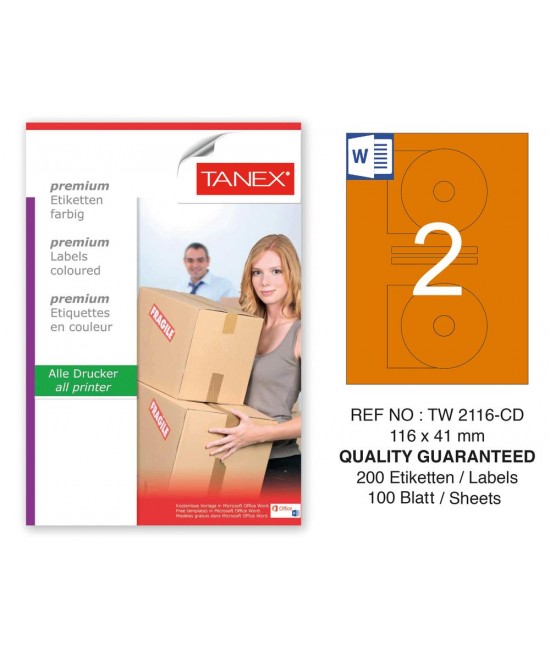 Tanex TW-2116 116x41mm Turuncu Pastel Laser Etiket 100 Lü