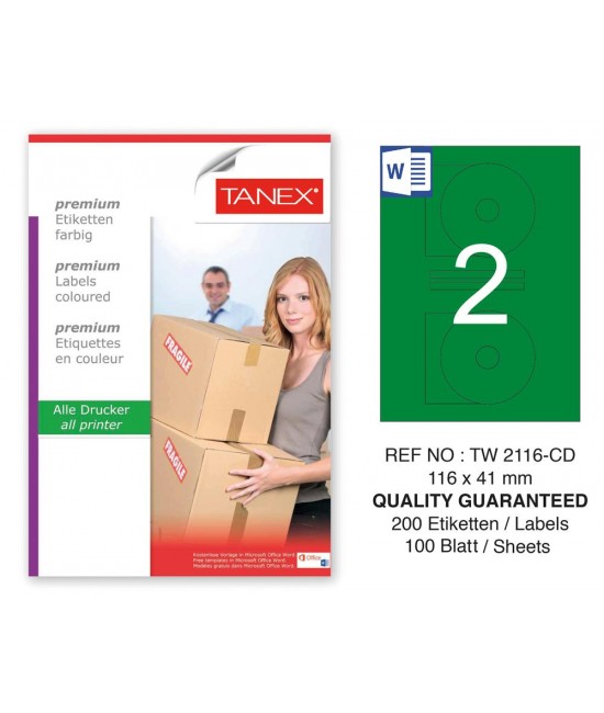 Tanex TW-2116 116x41mm Yeşil Pastel Laser Etiket 100 Lü 