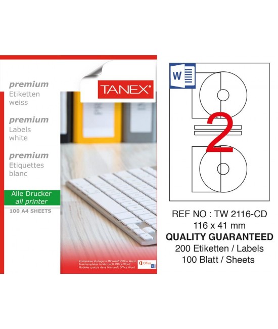 Tanex TW-2116 Laser Label Pack of 100