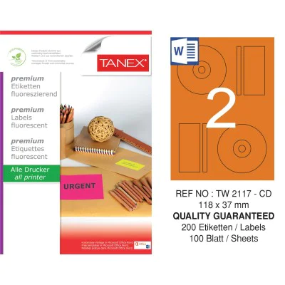 Tanex Tw-2117 118x37 mm Flo Turuncu Laser Etiket Tanex Tw-2117 118x37 mm Flo Turuncu Laser Etiket