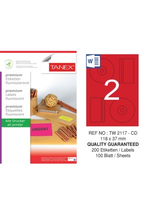 Tanex TW-2117 118x37 mm Kırmızı Floresan Laser Etiket 100 Lü Tanex TW-2117 118x37 mm Kırmızı Floresan Laser Etiket 100 Lü