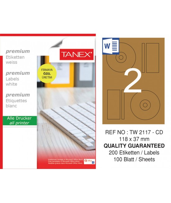 Tanex TW-2117 118x37 mm Kraft Label Pack of 100