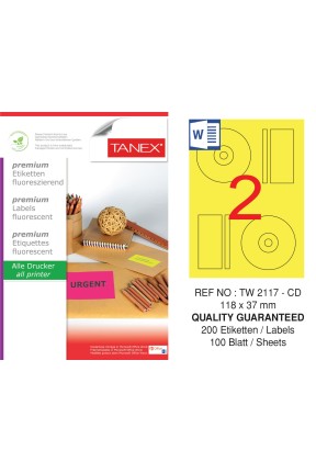Tanex TW-2117 118x37 mm Sarı Floresan Laser Etiket 100 Lü Tanex TW-2117 118x37 mm Sarı Floresan Laser Etiket 100 Lü