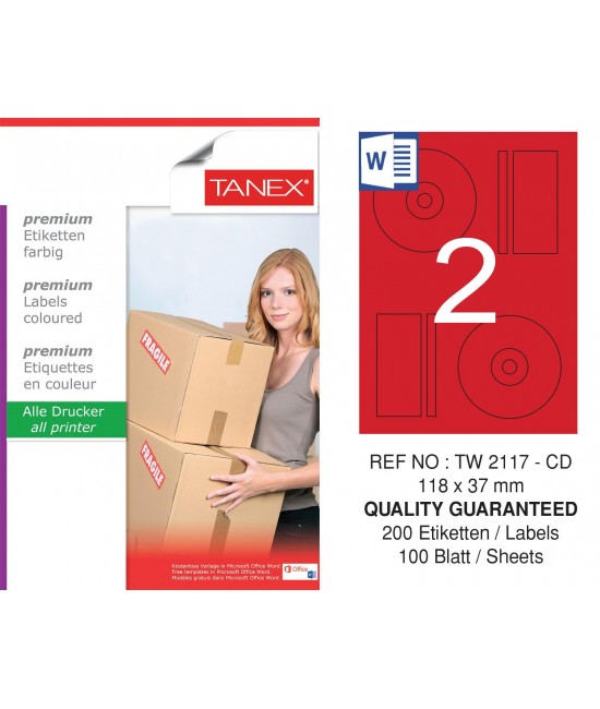 Tanex TW-2117 118x37mm Red Pastel Laser Label 100 Pcs