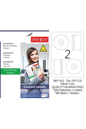 Tanex TW-2117 118x37mm Kuşe Laser Etiket 100 Lü Paket