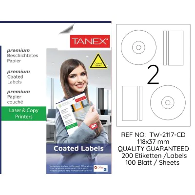 Tanex TW-2117 118x37mm Kuşe Laser Etiket 100 Lü Paket Tanex TW-2117 118x37mm Kuşe Laser Etiket 100 Lü Paket
