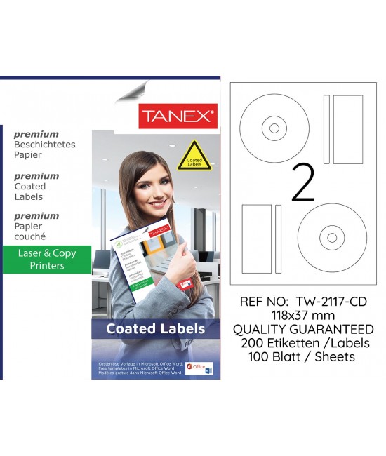 Tanex TW-2117 118x37mm Kuşe Laser Etiket 100 Lü Paket