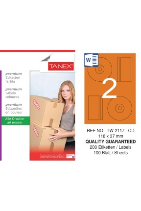 Tanex TW-2117 118x37mm Turuncu Pastel Laser Etiket 100 Lü 