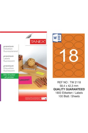 Tanex Tw-2118 58,4x42,3 mm Flo Turuncu Laser Etiket 