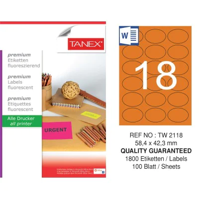 Tanex Tw-2118 58,4x42,3 mm Flo Turuncu Laser Etiket