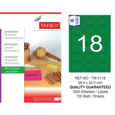 Tanex Tw-2118 58,4x42,3 mm Flo Yeşil Laser Etiket
