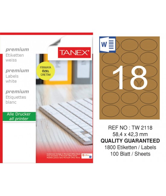 Tanex TW-2118 58,4x42,3 mm Kraft Etiket 100 Lü Paket