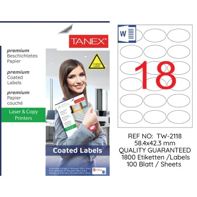 Tanex TW-2118 58.4x42.3mm Kuşe Laser Etiket 100 Lü Paket Tanex TW-2118 58.4x42.3mm Kuşe Laser Etiket 100 Lü Paket