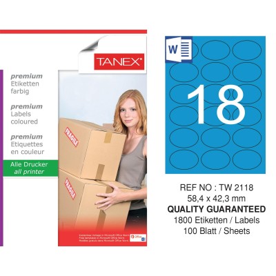 Tanex TW-2118 58,4x42,3mm Mavi Pastel Laser Etiket 100 Lü