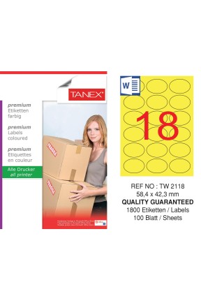 Tanex TW-2118 58,4x42,3mm Sarı Pastel Laser Etiket 100 Lü Paket Tanex TW-2118 58,4x42,3mm Sarı Pastel Laser Etiket 100 Lü Paket