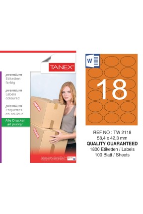 Tanex TW-2118 58,4x42,3mm Turuncu Pastel Laser Etiket 100 Lü Tanex TW-2118 58,4x42,3mm Turuncu Pastel Laser Etiket 100 Lü