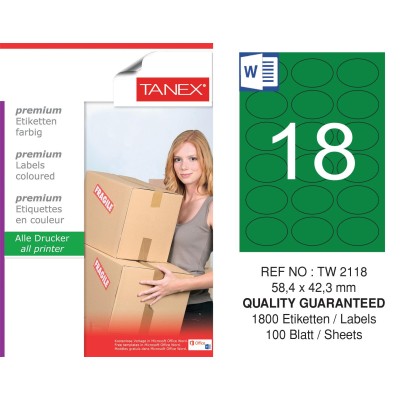 Tanex TW-2118 58,4x42,3mm Yeşil Pastel Laser Etiket 100 Lü