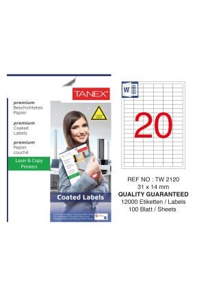 Tanex TW-2120 31x14mm Kuşe Laser Etiket 100 Lü Paket