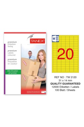 Tanex TW-2120 31x14mm Sarı Pastel Laser Etiket 100 Lü Paket