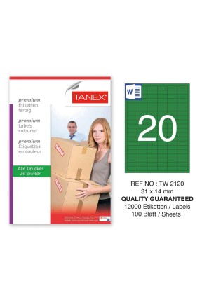Tanex TW-2120 31x14mm Yeşil Pastel Laser Etiket 100 Lü 