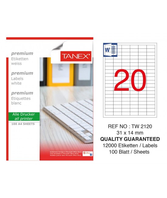 Tanex TW-2120 Laser Etiket 31 x 14 mm 
