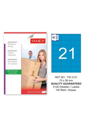 Tanex TW-2121 70x38mm Mavi Pastel Laser Etiket 100 Lü 