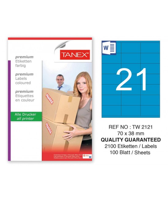 Tanex TW-2121 70x38mm Mavi Pastel Laser Etiket 100 Lü