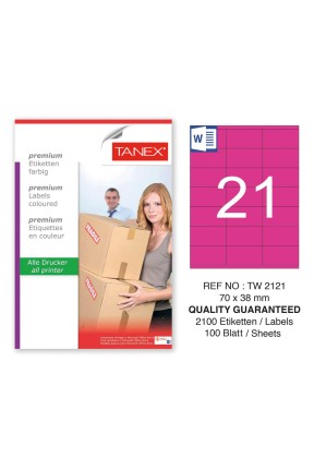 Tanex TW-2121 70x38mm Pembe Pastel Laser Etiket 100 Lü 