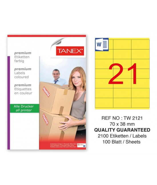 Tanex TW-2121 70x38mm Sarı Pastel Laser Etiket 100 Lü Paket