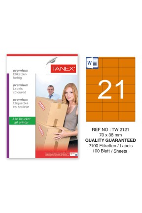 Tanex TW-2121 70x38mm Turuncu Pastel Laser Etiket 100 Lü 